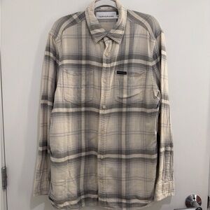 Calvin Klein Men's Cream and Gray Plaid Shirt